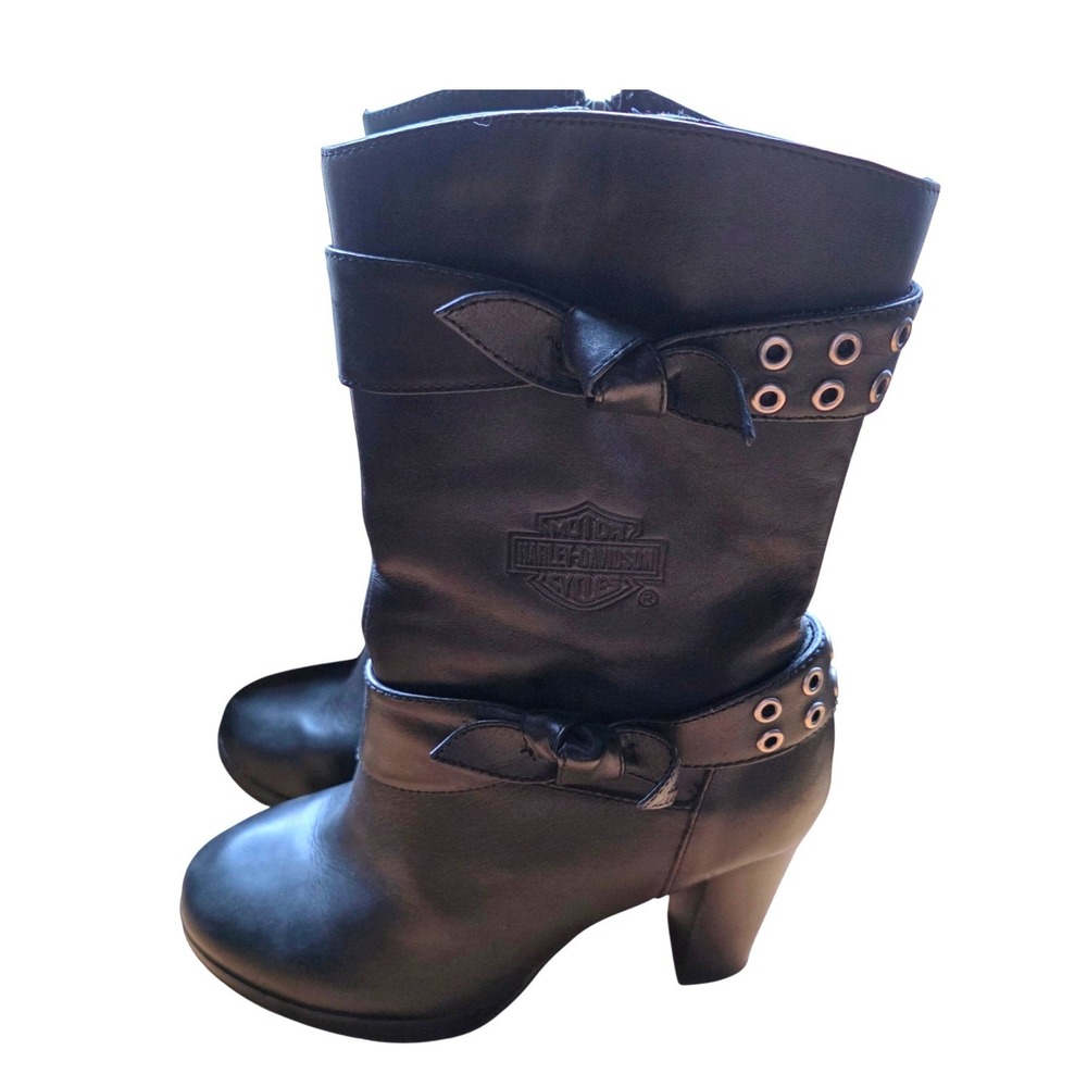 Harley Davidson Estelle Black Leather Grommet Heel Biker Boots D85426 Size 7
